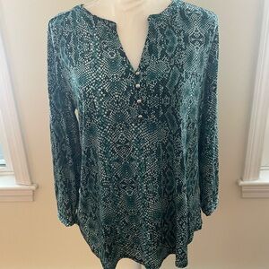 Dana Buchman teal  and black Blouse size large